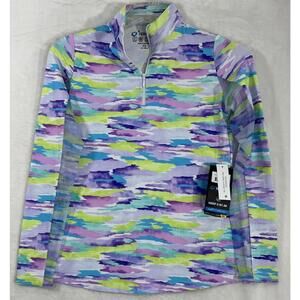IBKUL Womens Long Sleeve Top XS 1/4 Zip Mock Neck Jessie Purple Blue Print Golf